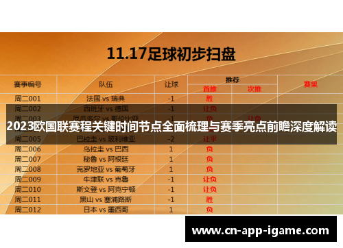 2023欧国联赛程关键时间节点全面梳理与赛季亮点前瞻深度解读