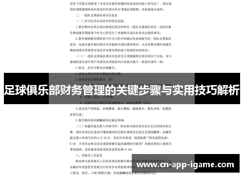 足球俱乐部财务管理的关键步骤与实用技巧解析